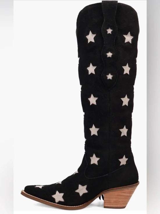Black Dingo Star-Pattern Suede Knee-High Women's Boot - Picture 2 of 5